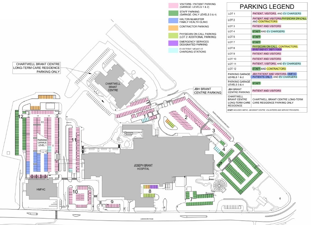 map of joseph brant hospital's parking lots